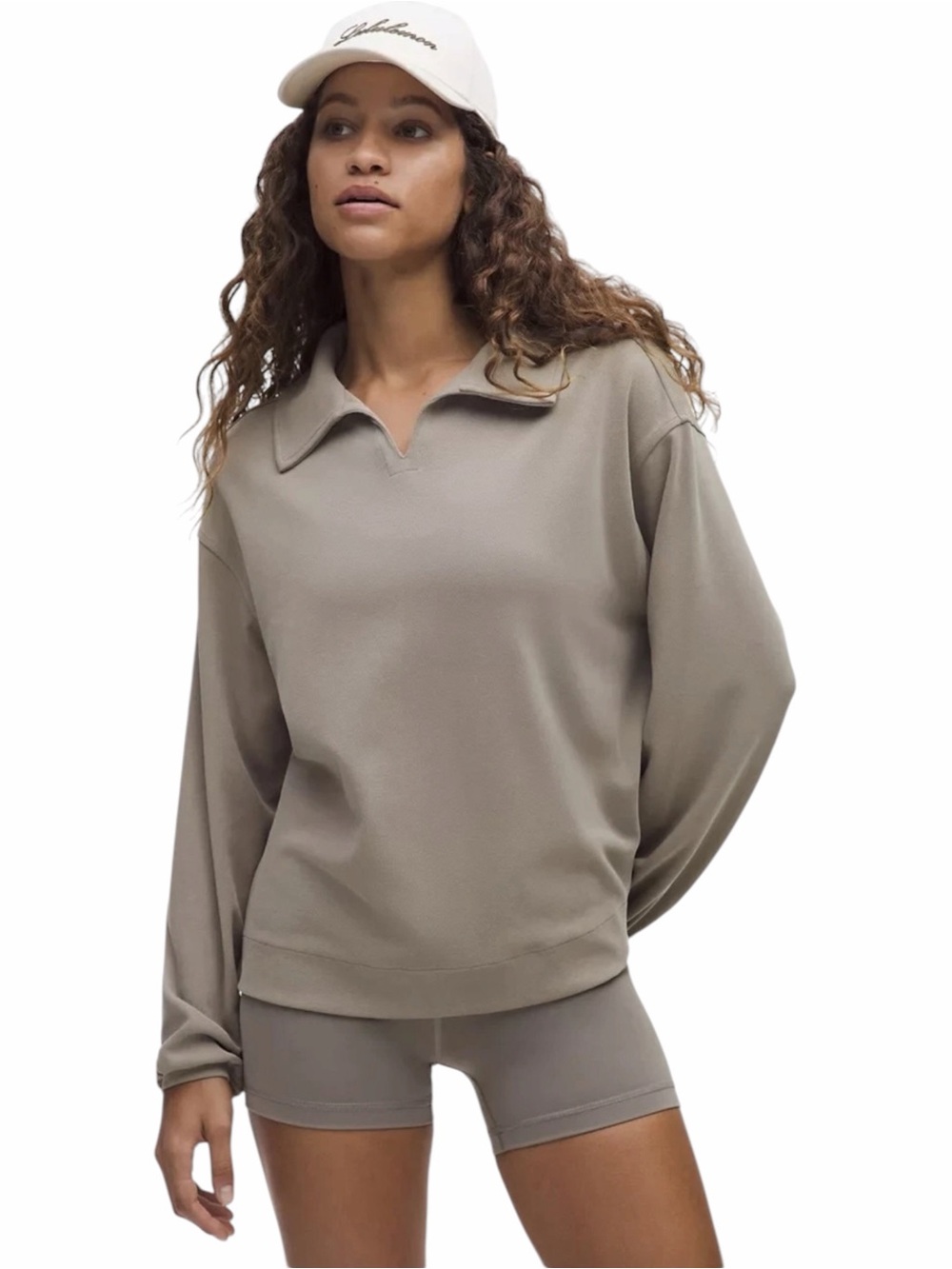 NWT Lululemon Softstreme Pique Oversized Long Sleeve Polo Shirt Taupe L